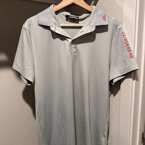 J.Lindeberg Men's Light Gray Polo Shirt with Red Accents